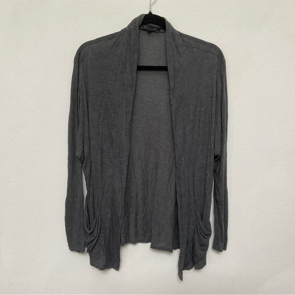 Bella Luxx Silk Light Grey Open Front Silk Blend Pocket Cardigan Size Small